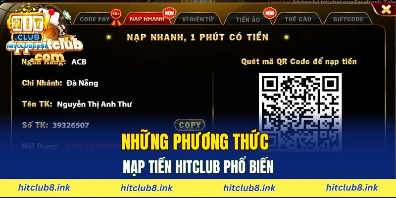 Những phương thức nạp tiền Hitclub phổ biến